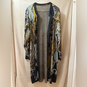 Beldini Women’s 1X Boho Paisley Knit Duster Cardigan | Long Open Front